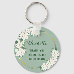 Modern -witte Floral Bridesmaid Favor Sleutelhanger