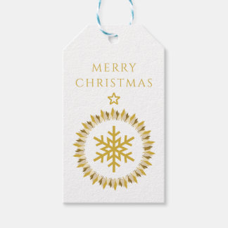Modern Witte Gouden Krans Sneeuwvlok Merry Christm Cadeaulabel