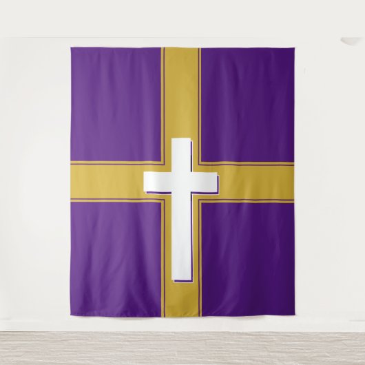 Modern | Witte kruis op | Goud en | Paars Wandkleed (Voorkant)