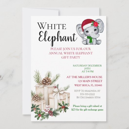 Modern Witte Olifant Kinder Kerstfeest Kaart (Voorkant)