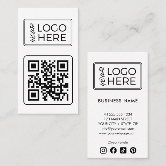 Modern Witte QR-code Social Media Logo Visitekaartje (Voorkant / Achterkant)