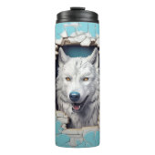 Modern Wolf 3D Dierenblauw Thermosbeker (Voorkant)