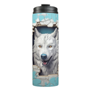 Modern Wolf 3D Dierenblauw Thermosbeker