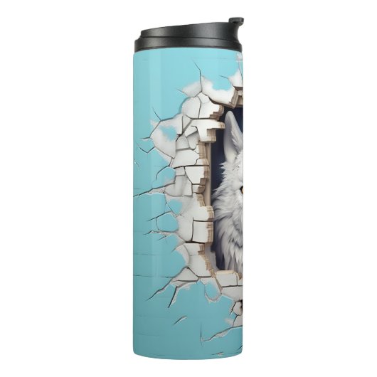 Modern Wolf 3D Dierenblauw Thermosbeker (Gedraaid links)