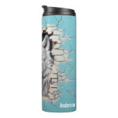 Modern Wolf 3D Dierenblauw Thermosbeker (Geroteerd rechts)