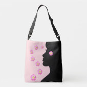 Modern Woman Silhouette & Flowers on Light Pink Crossbody Tas (Achterkant)