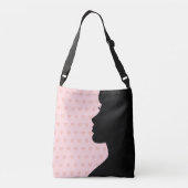 Modern Woman Silhouette & Hearts on Light Pink Cro Crossbody Tas (Achterkant)
