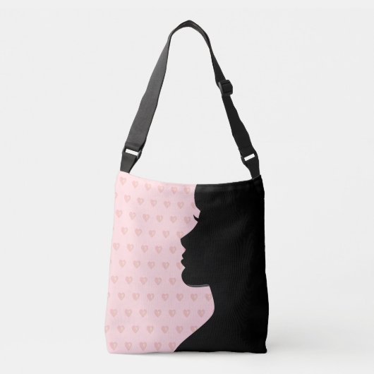 Modern Woman Silhouette & Hearts on Light Pink Cro Crossbody Tas (Voorkant)