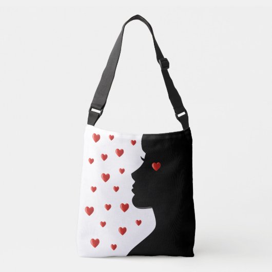 Modern Woman Silhouette & Hearts on White Crossbody Tas (Voorkant)