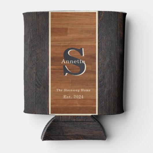 Modern Wood 2Tone Monogram Square Blikjeskoeler (Voorkant)