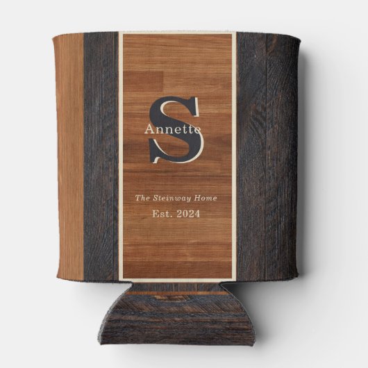 Modern Wood 2Tone Monogram Square Blikjeskoeler (Achterkant)