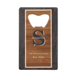 Modern Wood 2Tone Monogram Square Creditkaart Flessenopener