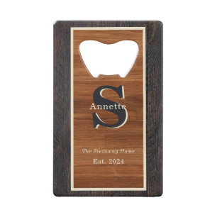 Modern Wood 2Tone Monogram Square Creditkaart Flessenopener