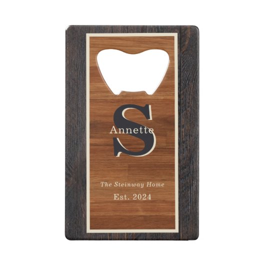 Modern Wood 2Tone Monogram Square Creditkaart Flessenopener (Achterkant)