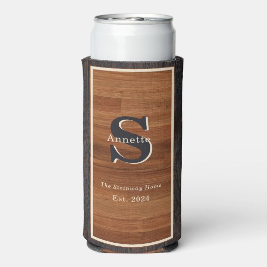 Modern Wood 2Tone Monogram Square Seltzer Blikjeskoeler (Seltzer Achterkant)