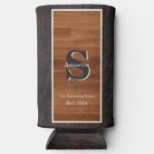 Modern Wood 2Tone Monogram Square Seltzer Blikjeskoeler (Voorkant)