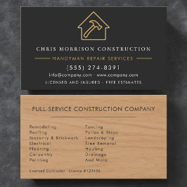 Modern Wood Black Gold Handyman Construction  Visitekaartje