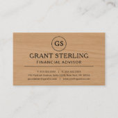 Modern Wood Financial Advisor Luxury Monogram Visitekaartje (Voorkant)