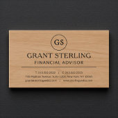 Modern Wood Financial Advisor Luxury Monogram Visitekaartje