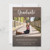 Modern Wood Grain Rustic Photo Afstuderen Kaart (Voorkant)