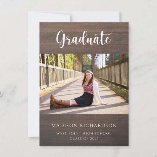 Modern Wood Grain Rustic Photo Afstuderen Kaart (Voorkant)