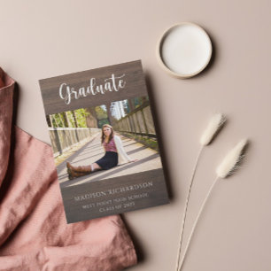 Modern Wood Grain Rustic Photo Afstuderen Kaart