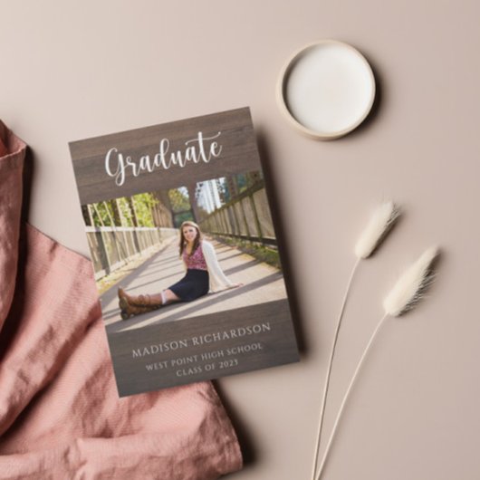 Modern Wood Grain Rustic Photo Afstuderen Kaart