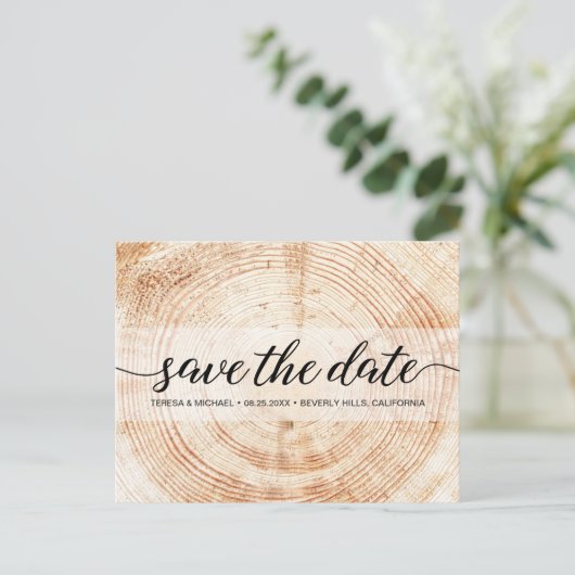 Modern Wood Grain Rustic Wedding Custom Briefkaart (Staand voorkant)