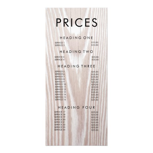 Modern Wood Grunge Antiek Menu Prijslijst (Voorkant)