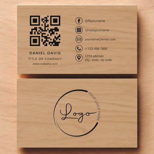 Modern Wood Professional Company Logo QR Code  Visitekaartje
