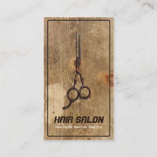 Modern Wood & Scissor Hair Beauty Salon Visitekaartje