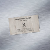 Modern Wooden Black Scissor Hair Stylist Visitekaartje Magneet (Voorbeeld)