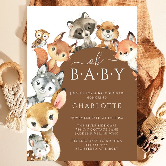 Modern Woodland Animals Baby shower Invitation Kaart