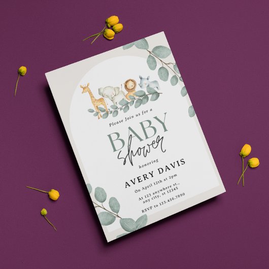 Modern Woodland Animals Forest Boy Baby shower Inv Kaart