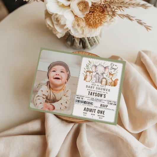 Modern Woodland Animals Forest Boy Baby Shower Kaart