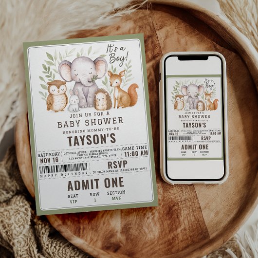 Modern Woodland Animals Forest Boy Baby Shower Kaart