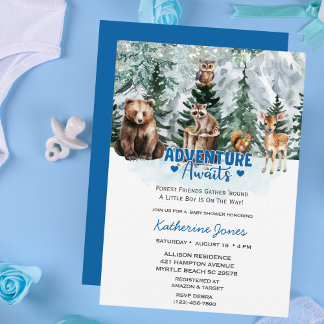 Modern Woodland Animals Forest Boy Baby shower Kaart