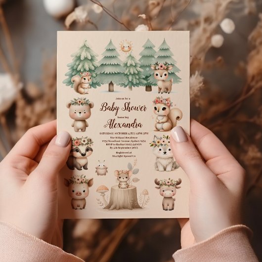 Modern Woodland Animals Forest Boy Baby shower Kaart