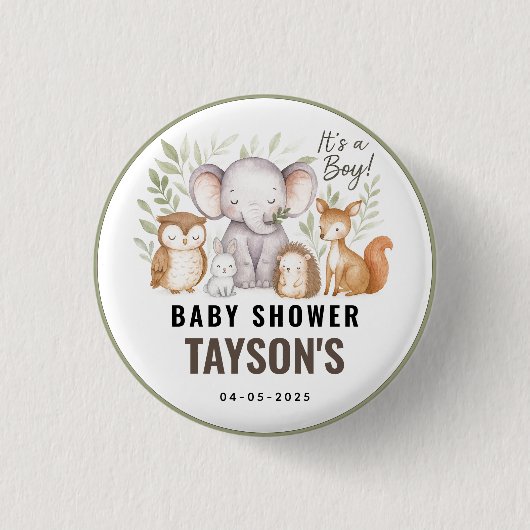 Modern Woodland Animals Forest Boy Baby Shower Ronde Button 3,2 Cm (Voorkant)