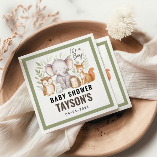 Modern Woodland Animals Forest Boy Baby Shower Servet