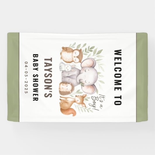 Modern Woodland Animals Forest Boy Baby Shower Spandoek (Horizontaal)