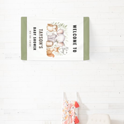 Modern Woodland Animals Forest Boy Baby Shower Spandoek (Insitu)