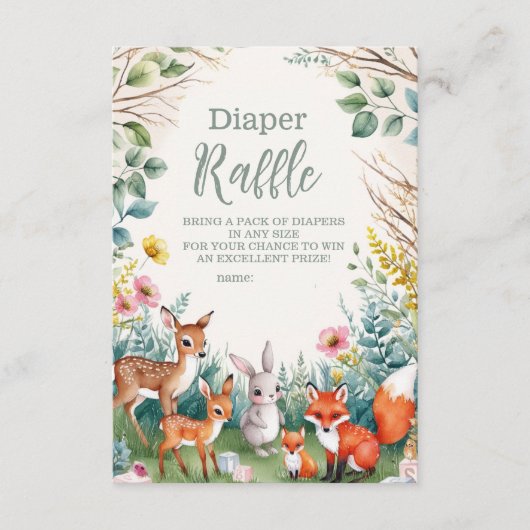 Modern Woodland Animals Forest Diapper Raffle Informatiekaartje (Voorkant)