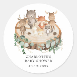 Modern Woodland Animals Greenery Baby shower Ronde Sticker