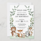 Modern Woodland Animals Wild One 1st Birthday Kaart (Voorkant)