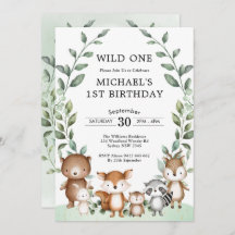 Modern Woodland Animals Wild One 1st Birthday