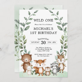 Modern Woodland Animals Wild One 1st Birthday Kaart