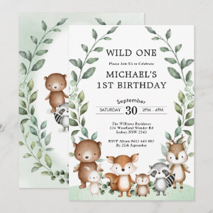 Modern Woodland Animals Wild One 1st Birthday Kaart