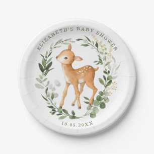 Modern Woodland Baby Herten Waterverf groen goud Papieren Bordje