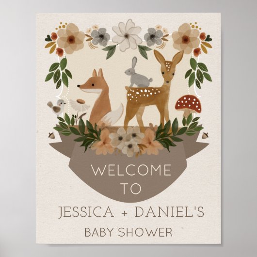 Modern Woodland Baby shower Welkomstbord Poster (Voorkant)